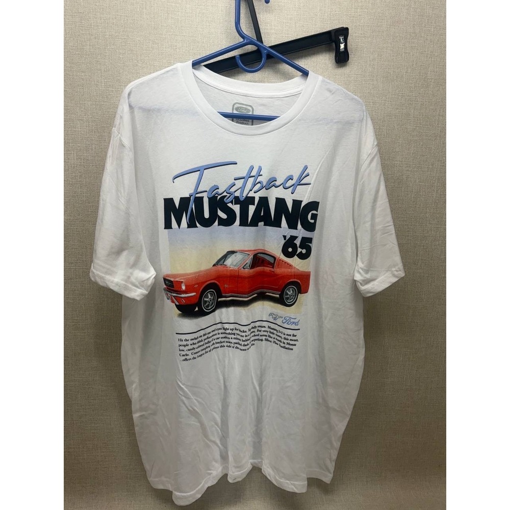 Ford Mustang 65 Fastback Graphic T-Shirt Mens XL White Official Licensed Hybrid
